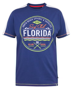 D555 Cadman Florida Surf Club Printed Crew Neck T-Shirt Royal Blue/White